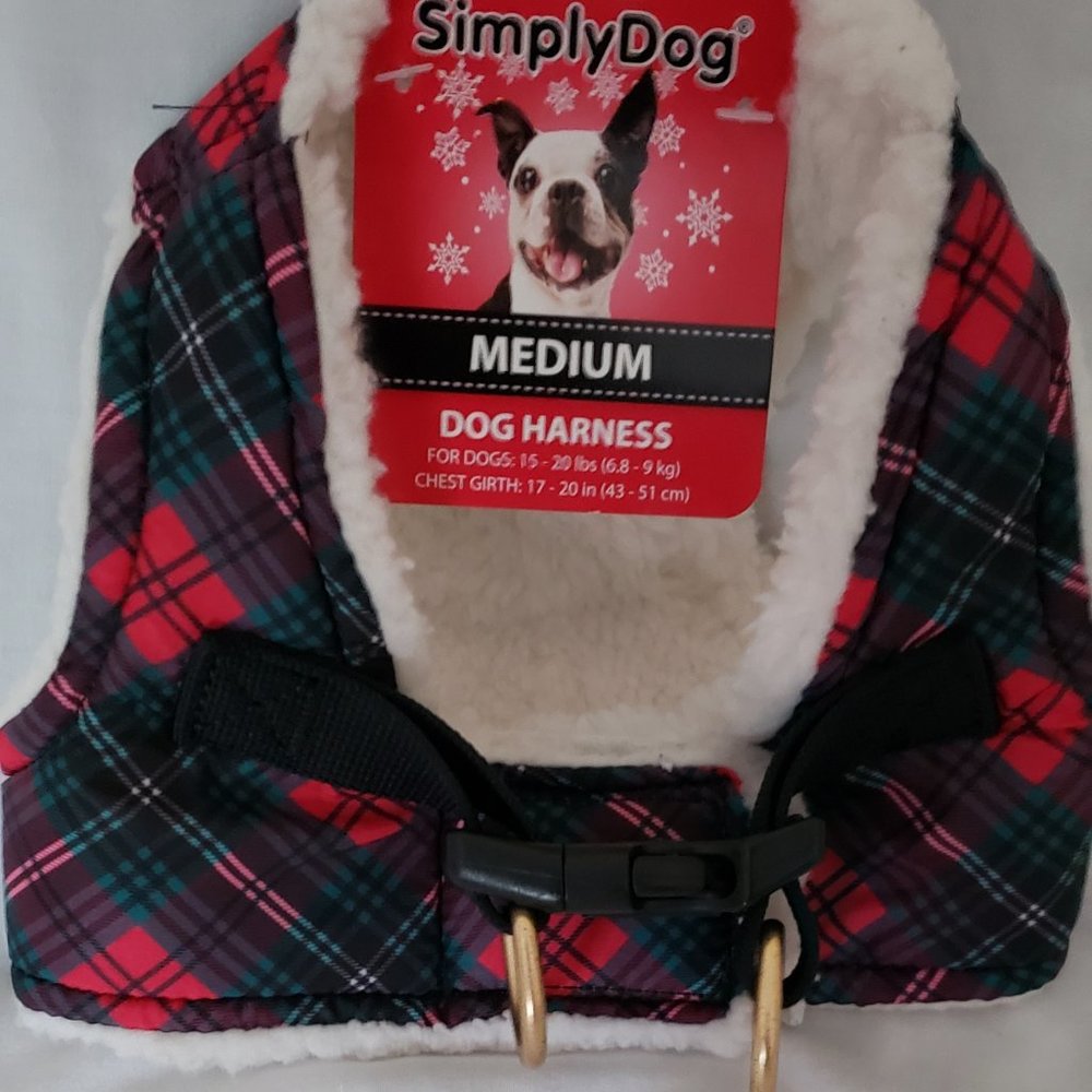 Plaid dog harness with sherpa lining - Medium